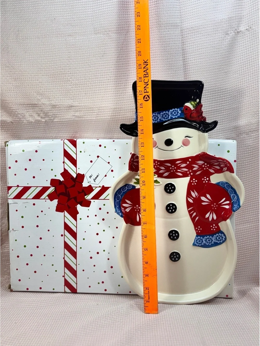 Temp-tations ceramic snowman serving platter featuring a cheerful snowman